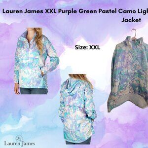 Lauren James XXL Purple/Blue Pastel Camo Lightweight Hooded Anorak Windbreaker